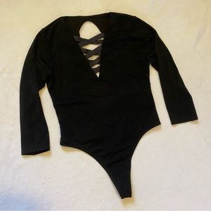 Victoria’s Secret Black Lattice Front Stretch Bodysuit Size L